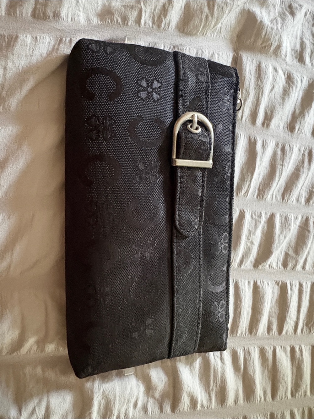 Coach Black Signature Canvas Wristlet Wallet with Silver-Tone Buckle